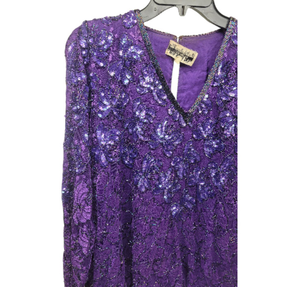 Vintage Judith Ann Plus 3X Purple Beaded Sequin 2pc Skirt Set Rayon - Picture 4 of 16